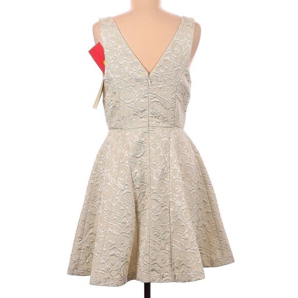 NWT Erin by Erin Fetherston Coco Jacquard Gold Embossed Fit & Flare Mini Dress - Picture 2 of 11